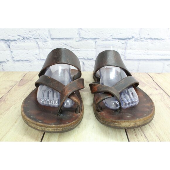 Frye Brown Leather Footbed Crisscross Sandals Size 10.5 - Picture 3 of 7